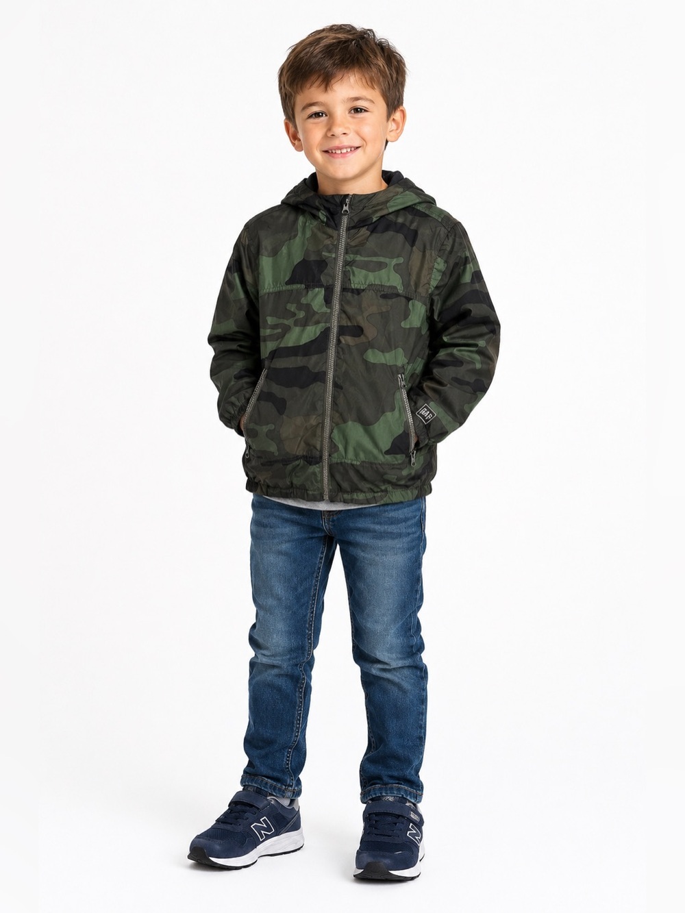 Gap Kids Green Camo Lined Windbreaker Zip Up Jacket Hood Boys Size Medium Spring